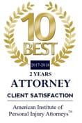 10 Best Attorney, 2017-2019, 2 Years, Client Satisfaction, American Institute of Personal Injury Attorneys